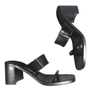 Vintage Nine West Esmeralda Black strappy square toe block heel sandal women 7.5
